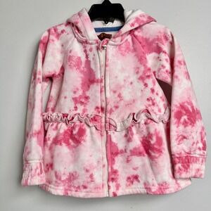 7 For All Mankind pink tie Dye Zip Up Hoodie Ruffle Trim Jacket‎ 3T